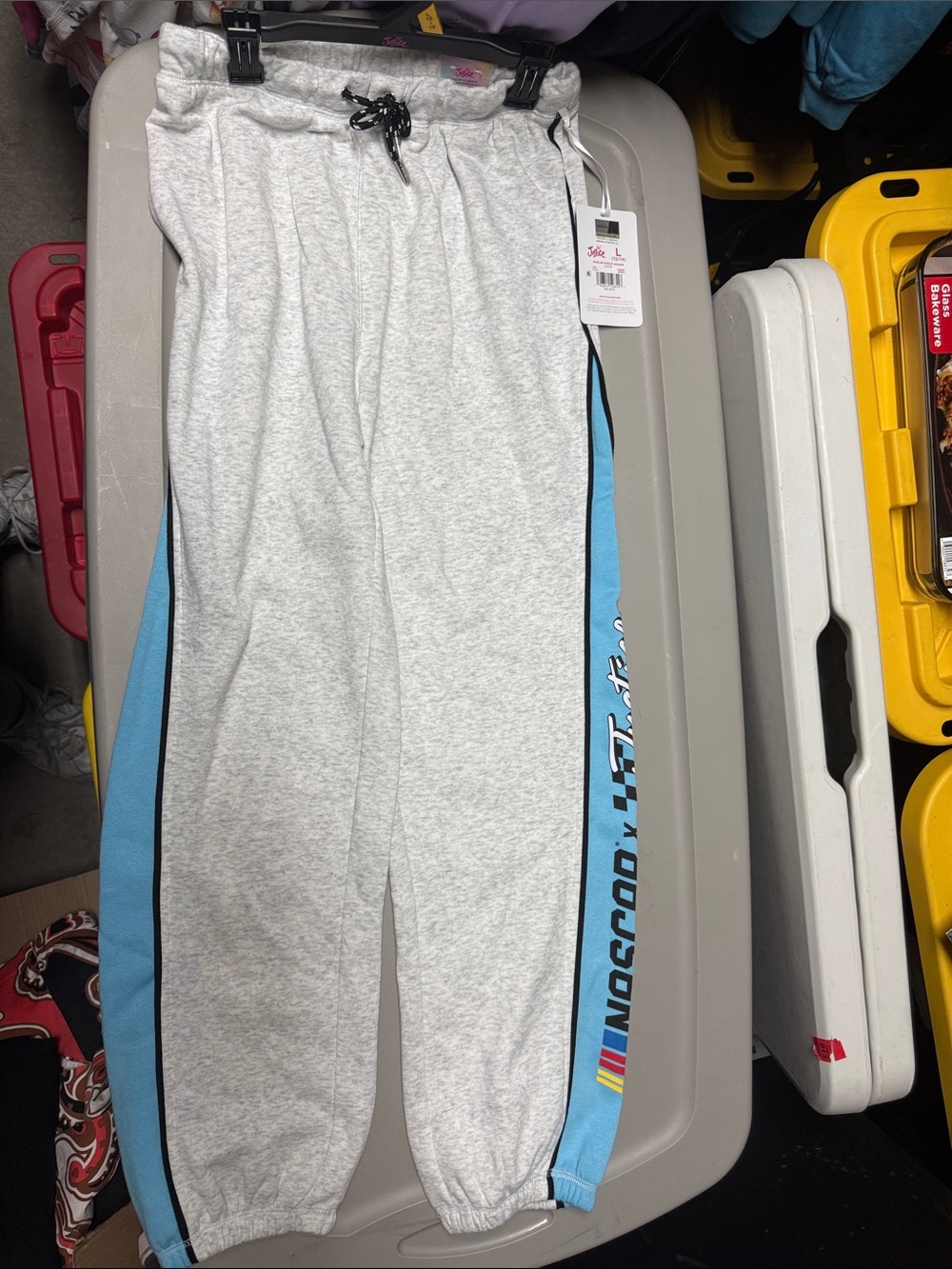 Justice Light Gray Sweatpants with Light Blue Side Panels large 12/14 NASCAR